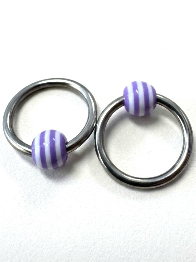 14g 12 Captive Bead Ring Pair Surgical Steel Purple Striped Ball Body Jewelry